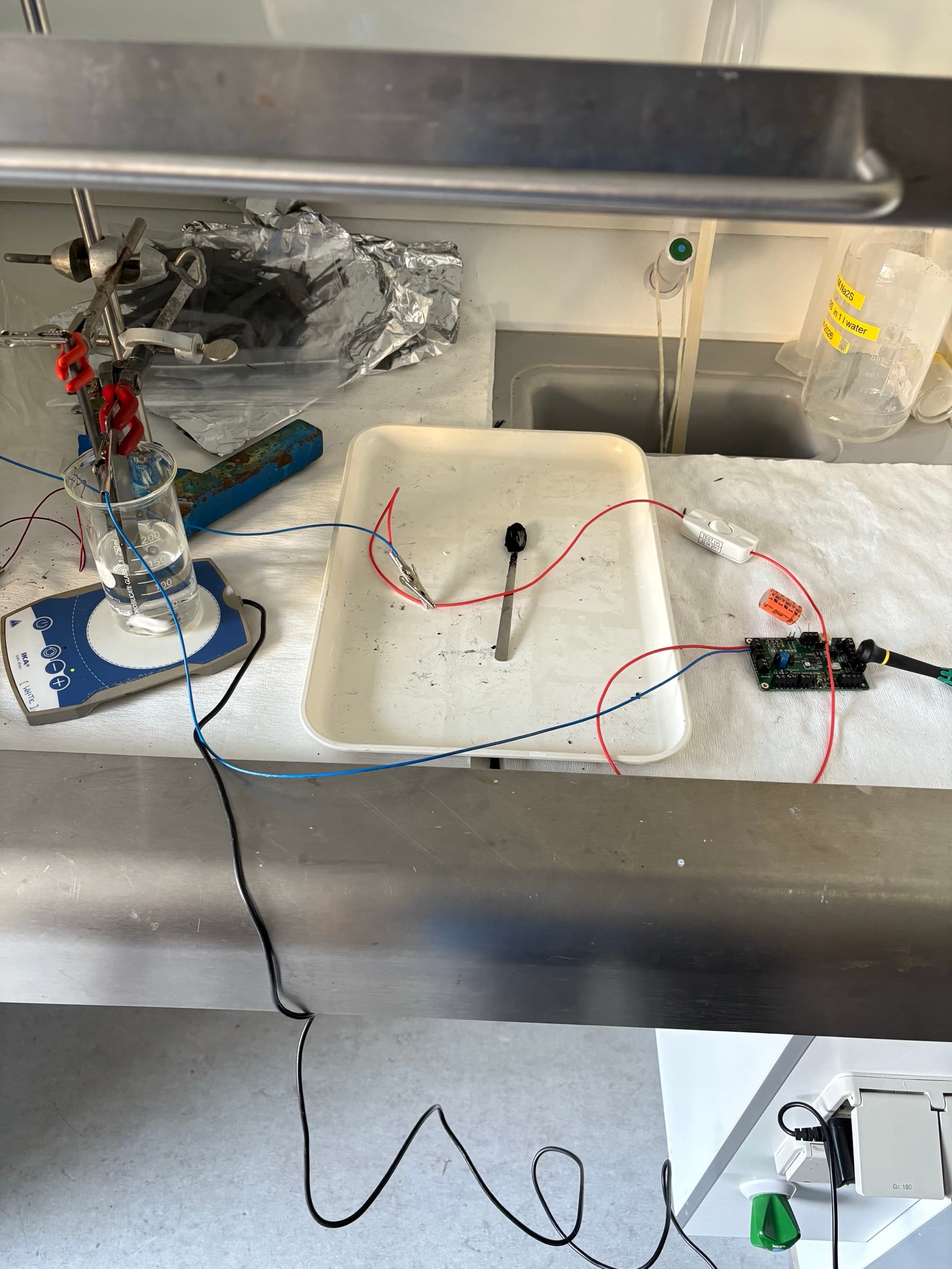 Microbial fuel cell parts during assembly